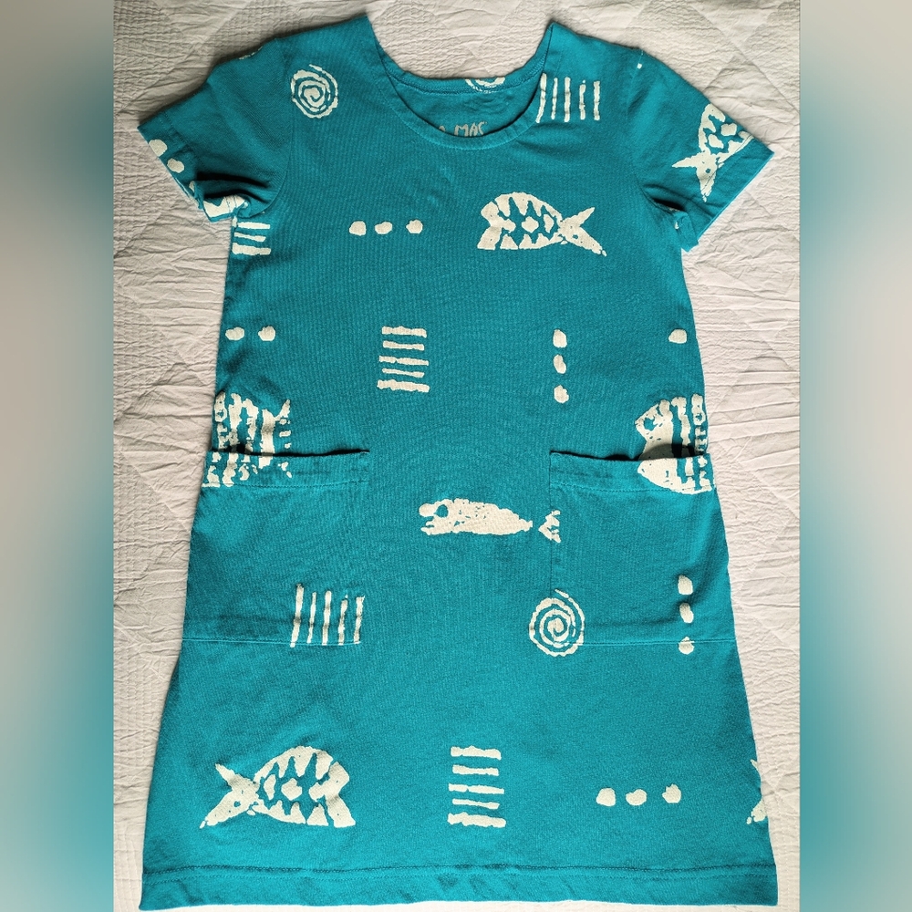 LIKE NEW.!!!!....Girls M.MAC Aqua Rock Fish 100% Cotton Dress  Size L (10-12)